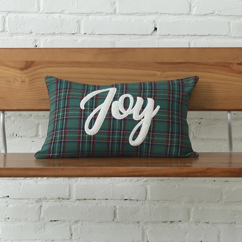 DecorBites™ Christmas Plaid Cotton Canvas Cushion Cover with Snowflake Embroidery