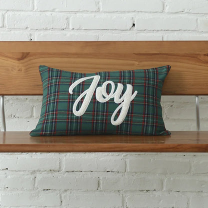 DecorBites™ Christmas Plaid Cotton Canvas Cushion Cover with Snowflake Embroidery
