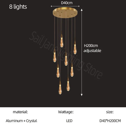 DecorBites™ Gold Crystal Chandelier for Modern Living, Dining & Stair Lighting