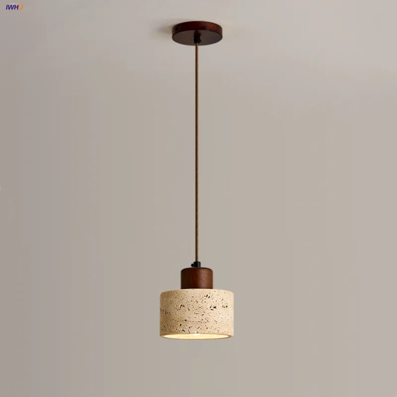 DecorBites™ LED Pendant Light Fixture Modern Wood Canopy Yellow Travertine Luminaire
