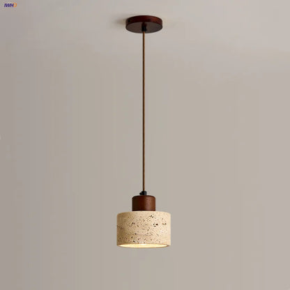 DecorBites™ LED Pendant Light Fixture Modern Wood Canopy Yellow Travertine Luminaire