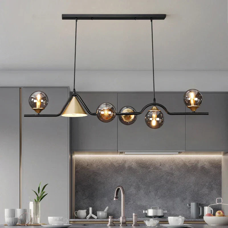 DecorBites™ Black Gold Glass Chandelier LED Luxury Pendant Light
