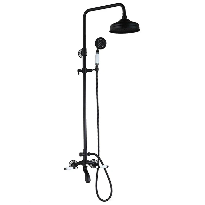 DecorBites™ 8" Black Rain Shower Head Set with Hand Spray and Mixer Faucet