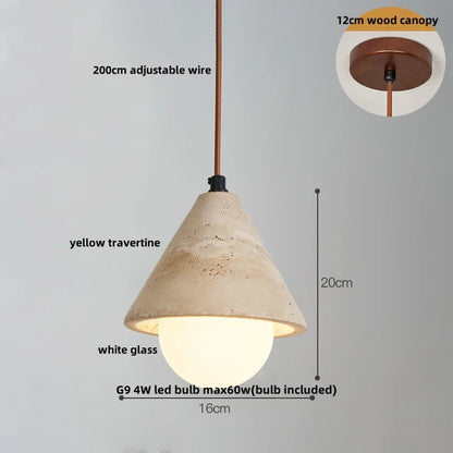 DecorBites™ LED Pendant Lamp Yellow Travertine Japanese Style Adjustable Hanging Lights