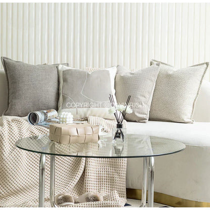 DecorBites™ Cappuccino Tone Geometry Embroidery Luxury Pillowcase 45x45cm Cream Khaki Gray
