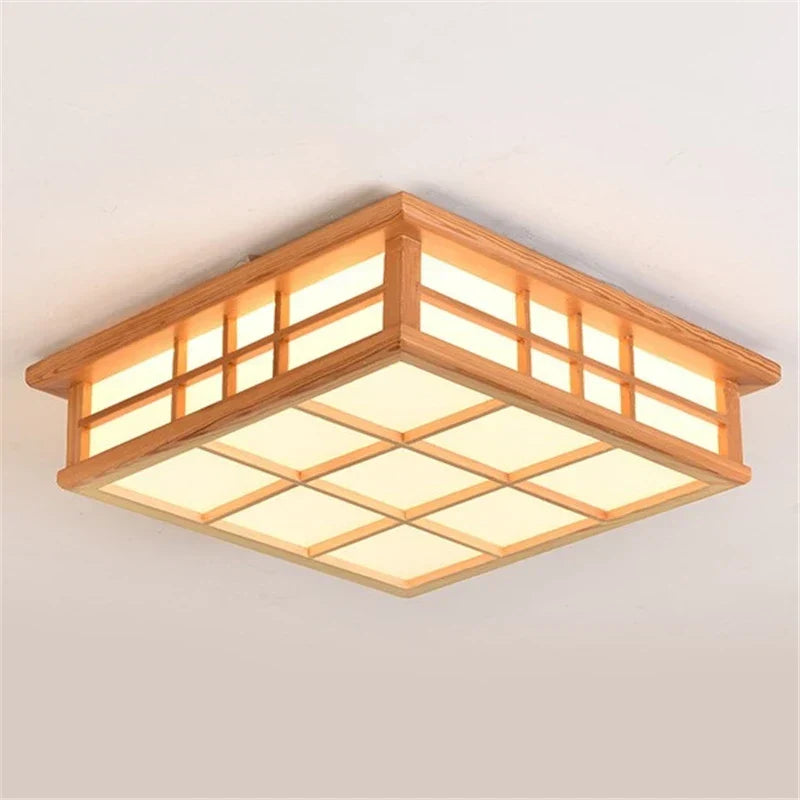 ™ Japanese Wooden Square LED Ceiling Lights for Modern Living Room and Kitchen