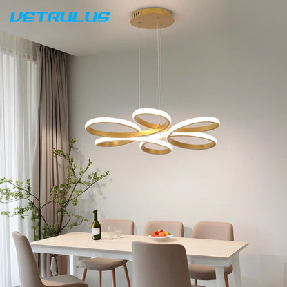 ™ Gold Flower Acrylic Pendant Chandelier - Modern LED Ceiling Light