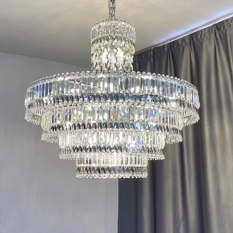 ™ Large Crystal Chandelier Chrome Hanging Lamp for Dining Room Decor