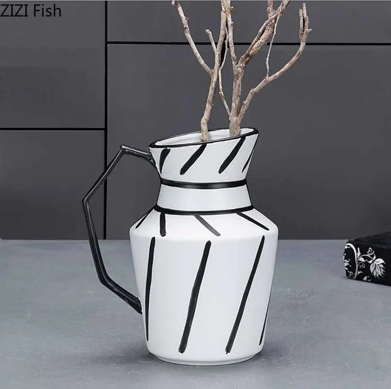 DecorBites™ Elegant Striped Ceramic Vase TV Cabinet Crafts Hydroponic Home Decor Gift