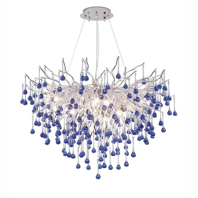 DecorBites™ Blue Crystal LED Chandelier: Luxury Classic Pendant Light for Living Room.