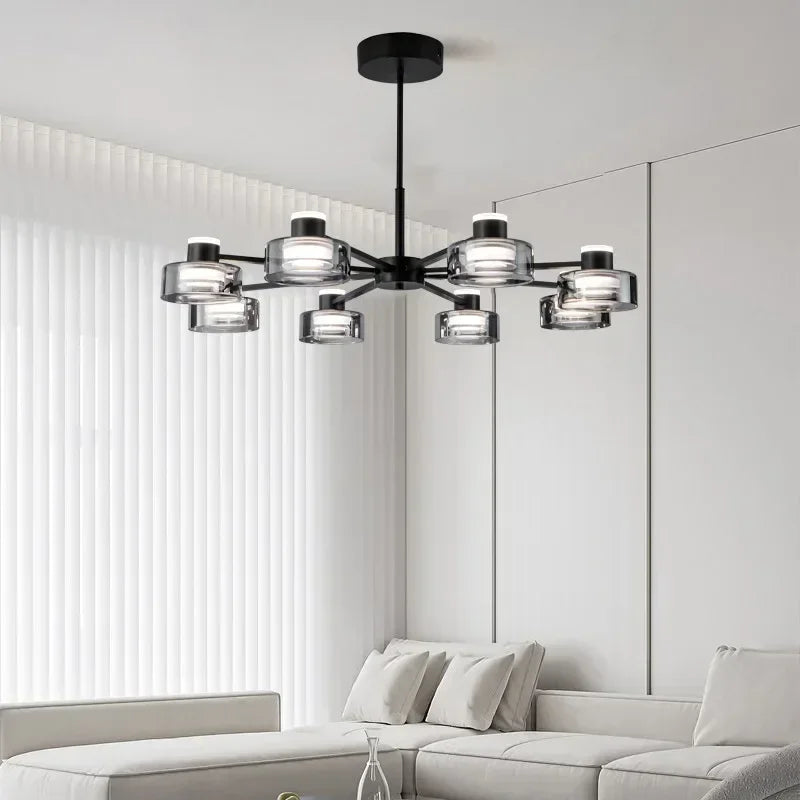 DecorBites™ Glass LED Chandelier: Modern Minimalist Copper Pendant Light for Living Room & Bedroom