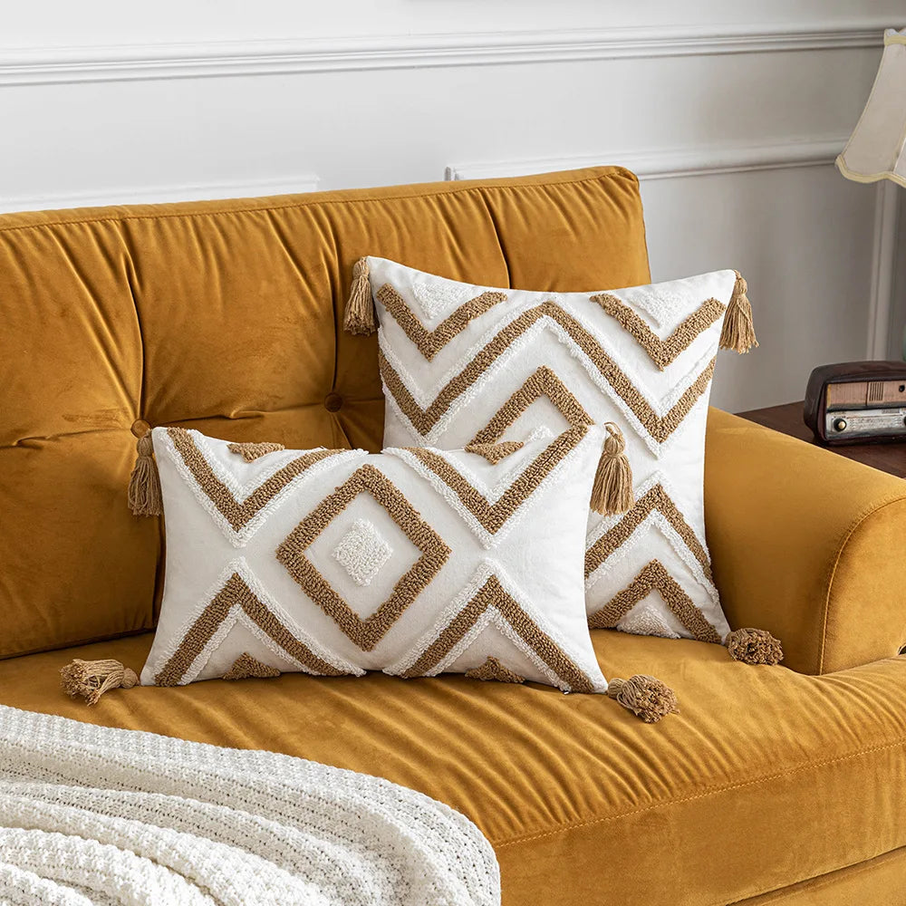 DecorBites™ Boho Tufted Geometric Cotton Canvas Pillow Covers
