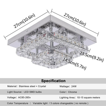 DecorBites™ Crystal LED Square Chandelier Ceiling Lamp for Bedroom Living Room Home Decor