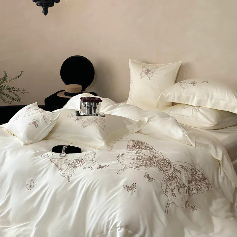 DecorBites™ Butterfly Flowers Embroidery 800TC Eucalyptus Fiber Bedding Set