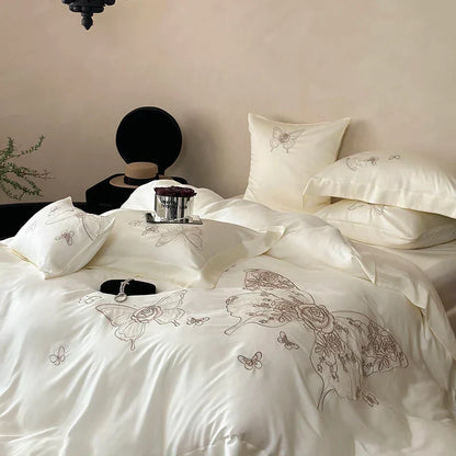 DecorBites™ Butterfly Flowers Embroidery 800TC Eucalyptus Fiber Bedding Set