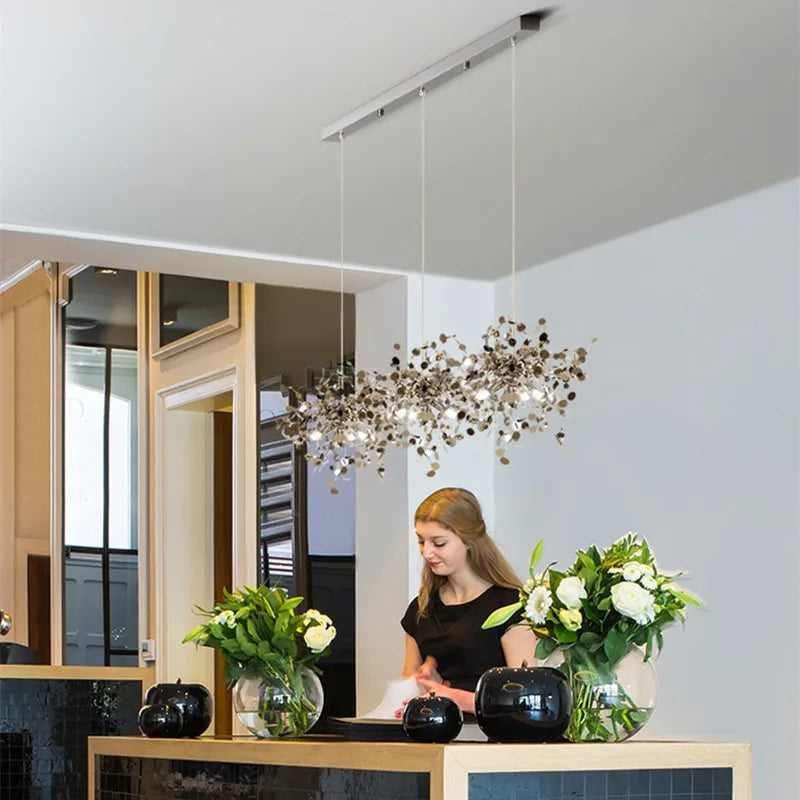 DecorBites™ Leaf Sequin Ceiling Chandelier for Modern Living Room, Restaurant, Bar, or Dining Table