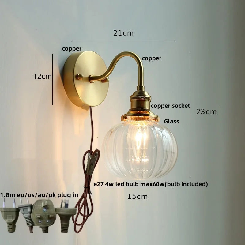 DecorBites™ Crystal LED Wall Sconce Pull Chain Switch Brass Mirror Light