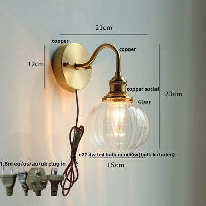DecorBites™ Crystal LED Wall Sconce Pull Chain Switch Brass Mirror Light