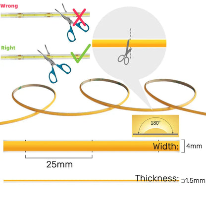 DecorBites™ 4mm COB LED Strip Lights - Ultra Slim & Colorful - 480Led/M Linear Tape Lighting