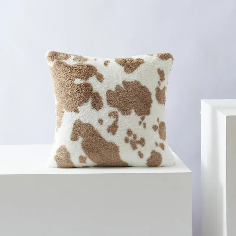 DecorBites™ Black/White Flower Cow Pattern Plush Cushion Cover 50x50 - Double Sided Print