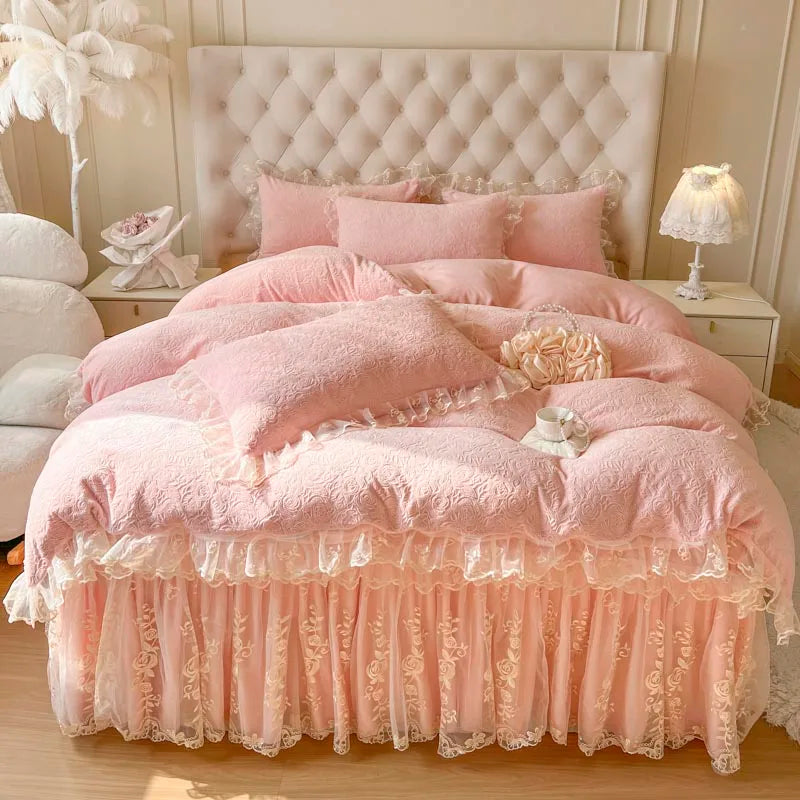 ™ Lace Princess Bedding Set with Velvet Bed Skirt & Quilt Cover