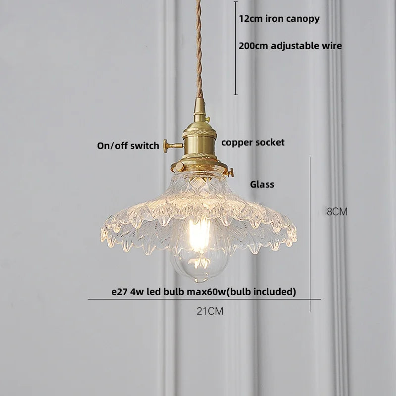 DecorBites™ Glass LED Pendant Lamp Walnut Wood Copper Switch Nordic Hanging Light