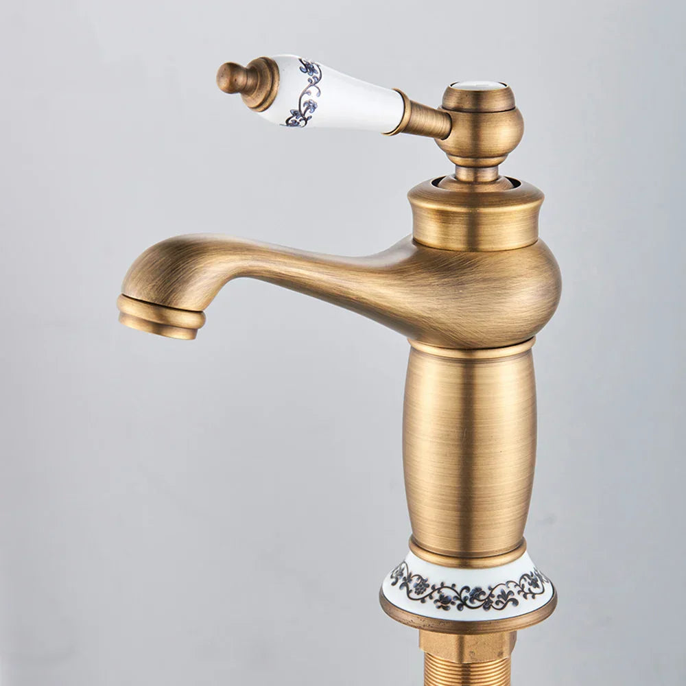 DecorBites™ Antique Brass Single Handle Kitchen Sink Faucet Hot & Cold Water Mixer