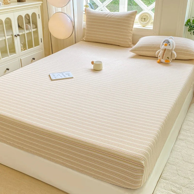 DecorBites™ Cotton Jacquard Fitted Sheet Set with 2 Pillowcases, Dustproof & Anti-Slip