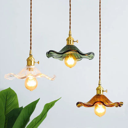 DecorBites™ Brass Glass Lotus Leaf LED Pendant Lamp: Nordic Minimalism for Living, Dining, Bedroom