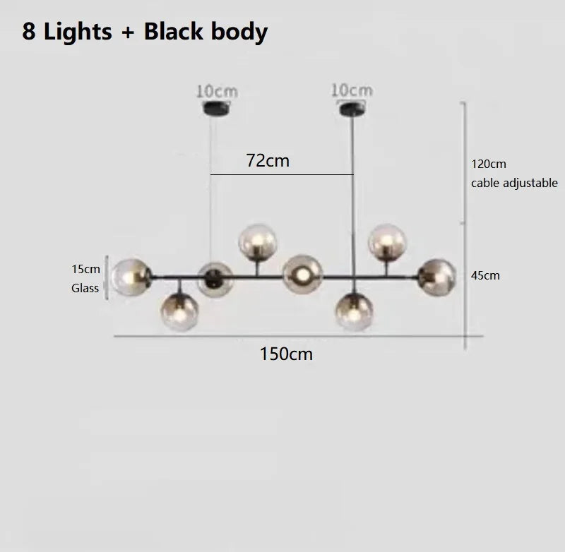 DecorBites™ Brass Chandelier with Black Art Glass Ball - Minimalist Living Room Dining Decor