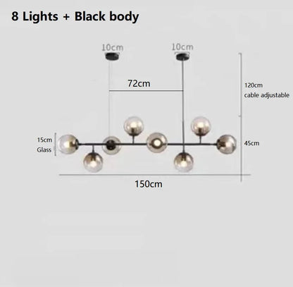 DecorBites™ Brass Chandelier with Black Art Glass Ball - Minimalist Living Room Dining Decor