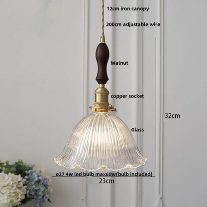 DecorBites™ Clear Glass LED Pendant Light Fixture Modern Copper Knob Switch Hang Lamp