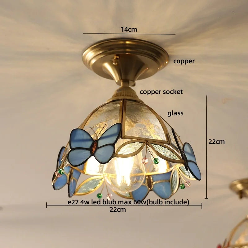 DecorBites™ Butterfly Glass LED Ceiling Light - Copper Socket, Creative Bedroom Decor
