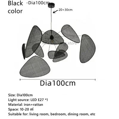 DecorBites™ Black Rattan Ceiling Chandelier for Indoor Lighting Decor