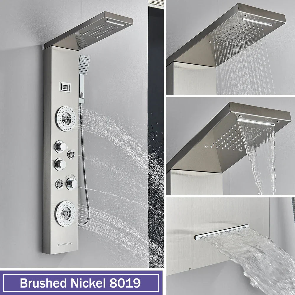 DecorBites™ Black Massage Jet Rainfall Shower Panel with Temperature Display 5 Modes
