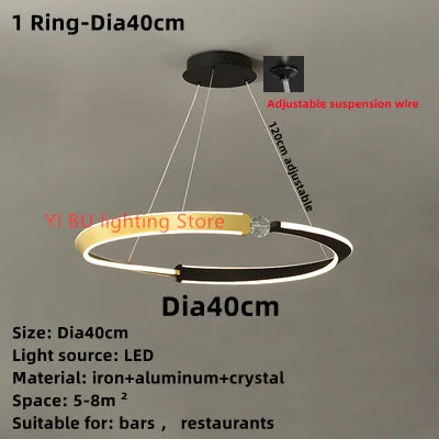 DecorBites™ Black Gold LED Ceiling Chandelier Crystal Decorative Pendant Lamp for Dining Room Bedroom