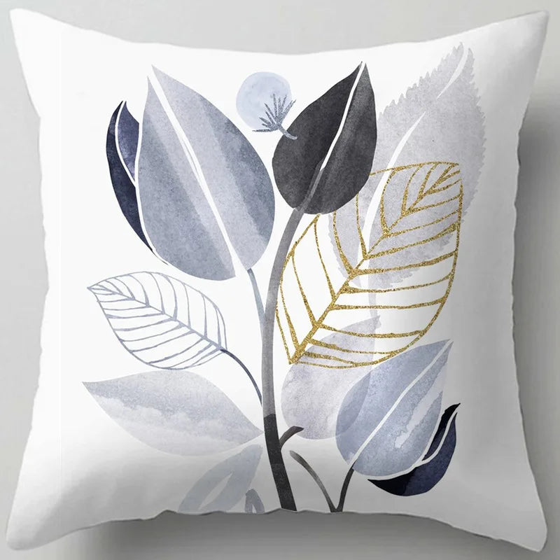 DecorBites™ Blue Flower Leaves Pattern Pillowcase - Nordic Style Living Room Cushion Cover