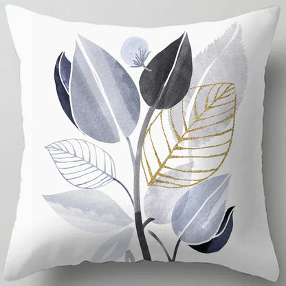 DecorBites™ Blue Flower Leaves Pattern Pillowcase - Nordic Style Living Room Cushion Cover