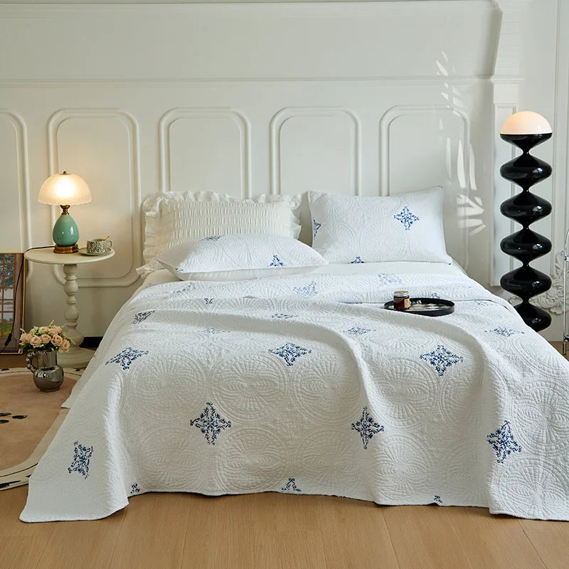 DecorBites™ Cotton Quilted Embroidered Bedspread Set