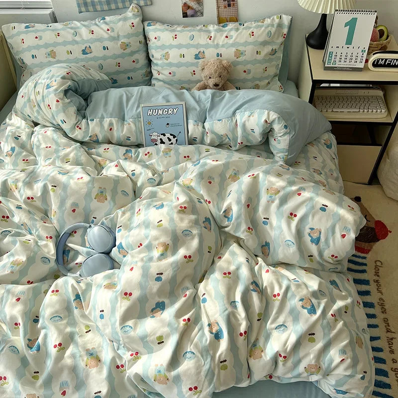 DecorBites™ Cartoon Pattern Printed Cotton Bedding Set with Pillowcase