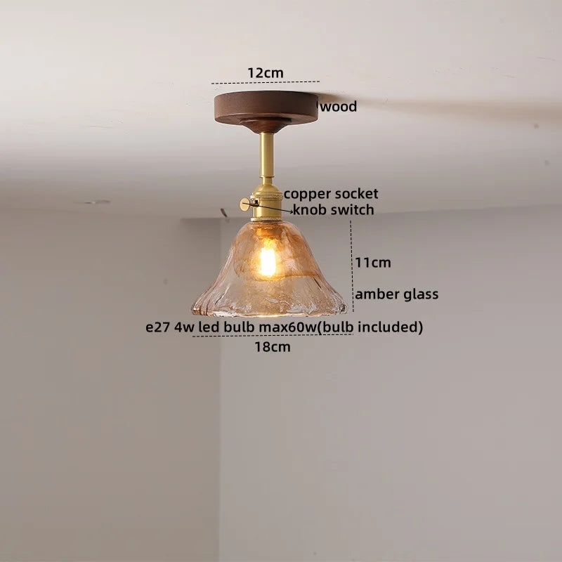 DecorBites™ Amber Glass LED Ceiling Light Modern Wood Canopy Kids Room Fixture