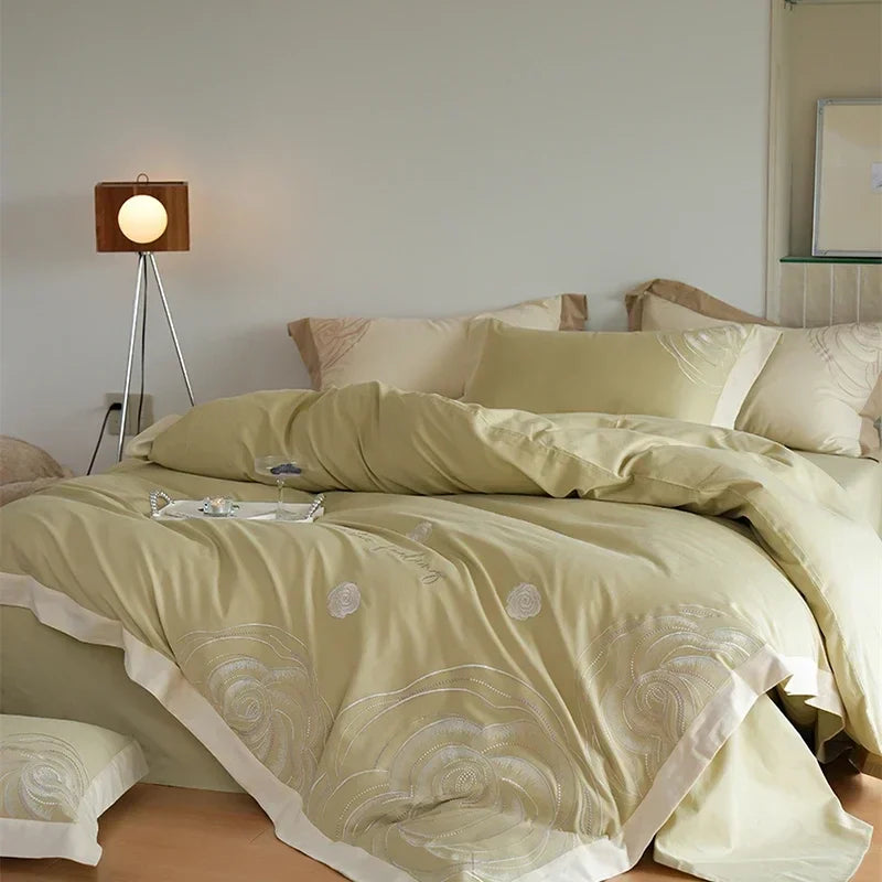 DecorBites™ Brushed Volcanic Fleece Cotton Duvet Cover Set with Embroidered Details