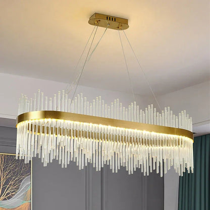 DecorBites™ Gold LED Circle Crystal Chandelier: Elegant Home Pendant Lighting for Living Room, Bedroom, Kitchen