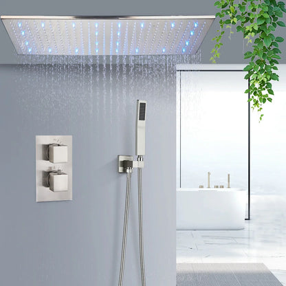 DecorBites™ Brushed Gold LED Thermostatic Shower Faucet Set with Ceiling Rainfall Shower Head