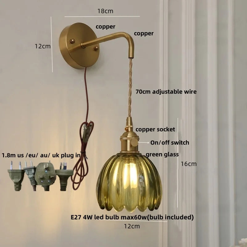 DecorBites™ Glass Adjustable LED Wall Lamp with Pull Chain Switch, Modern Nordic Design