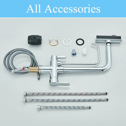 DecorBites™ 3-Mode Waterfall Kitchen Faucet with 360° Rotation and Pull Out Spray