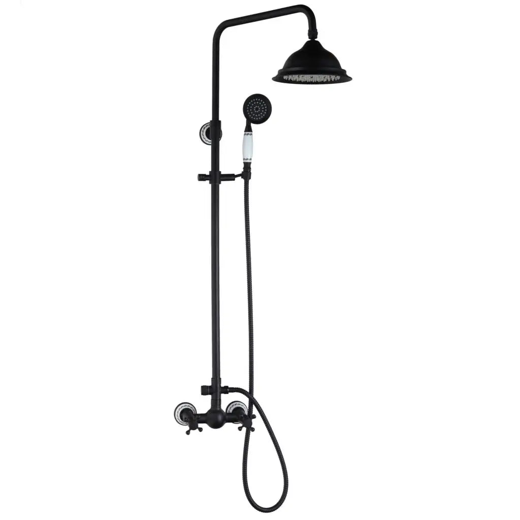 DecorBites™ 8" Black Rain Shower Head Set with Hand Spray and Mixer Faucet