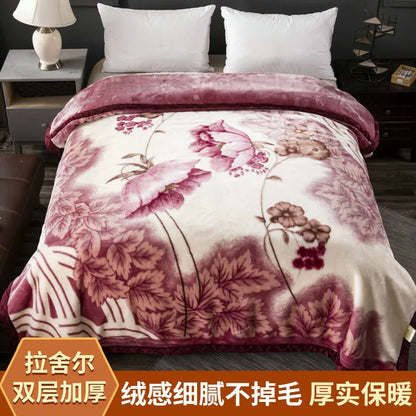 DecorBites™ Winter Raschel Blanket: Double Layered Warm Flannel Bedding Blanket