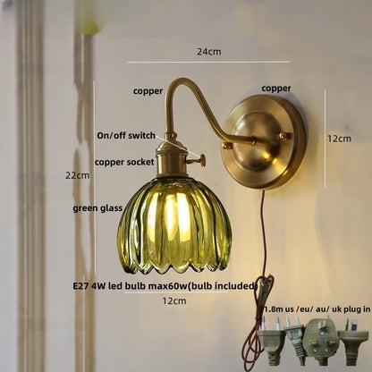 DecorBites™ Glass Copper Knob Switch LED Wall Sconce - Modern Nordic Design