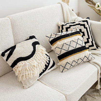 DecorBites™ Boho Tufted Pillow Cover with Tassels - 45x45cm Square for Home Décor
